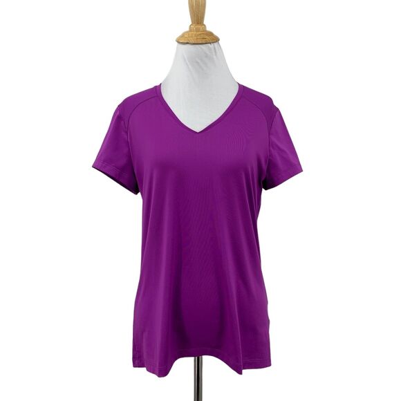 Nike Golf T Shirt Womens M Medium Purple Greens Top Dri Fit V Neck Stretch Tee - Picture 1 of 12